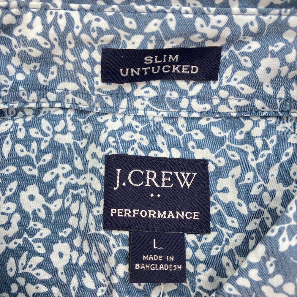 NEW J. Crew Men L Button Down Shirt Blue Floral Performance Washed Slim Untucked - Picture 4 of 10